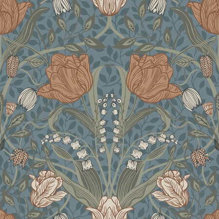 Manhattan Comfort Manchester Fillippa Blue Tulip 33 ft L X 209 in W Wallpaper BR4080-33009